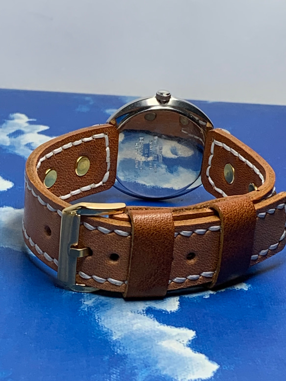 アンティーク本革腕時計ベルト、時計付き 2枚目の画像