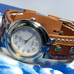 アンティーク本革腕時計ベルト、時計付き 1枚目の画像
