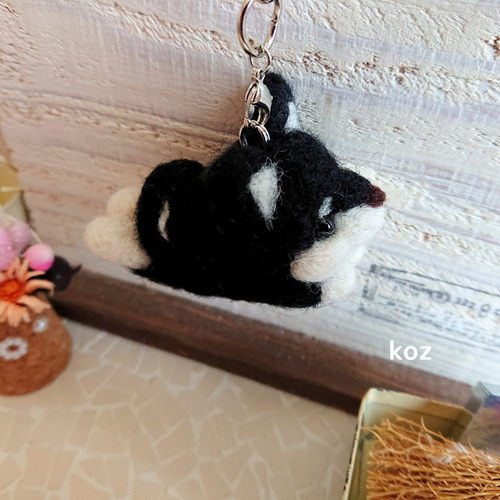 黒しば(犬)キーホルダー(No,14)羊毛フェルトキーホルダー 羊毛