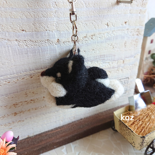 黒しば(犬)キーホルダー(No,14)羊毛フェルトキーホルダー 羊毛