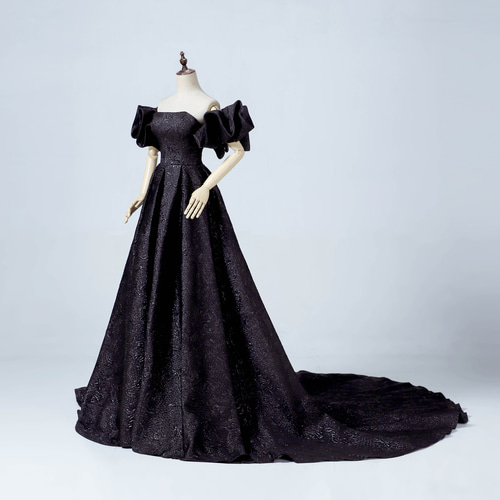 送料無料！パーティードレス カラードレス ブラック 取り外し袖  