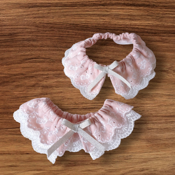 ハンドメイドスタイ　レースリボン付き　つけ襟2段スタイ ♡×7000 人気No.1 【2段フリルのまんまるスタイ】 フリルスタイ つけ襟