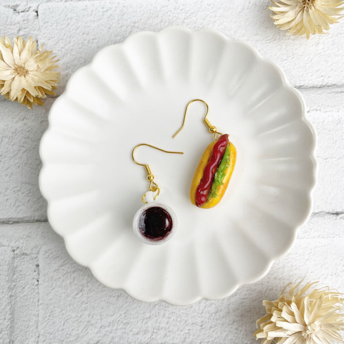 ミニチュアフード コーヒー&ホットドックセット 選べる金具 ピアス