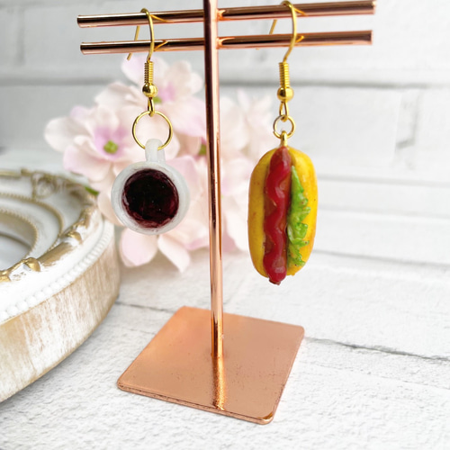 ミニチュアフード コーヒー&ホットドックセット 選べる金具 ピアス