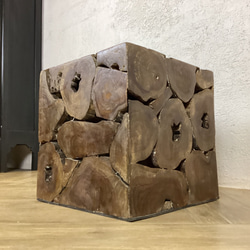 #1銘木 チーク ブロック スツール 椅子 天然木 無垢 キューブ 40cm　ダーク色　cha222 6枚目の画像