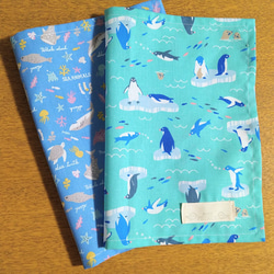 【ランチマット30×40】【流氷ペンギン】ペパーミント【海の生き物】水色・紺 2枚目の画像