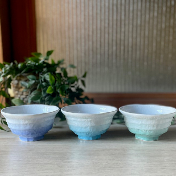 虹色のろくべ型茶碗　和モダン　大きさ4種類 1枚目の画像