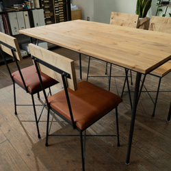 【送料無料】【セット割引】PINE DINING TABLE SET(テーブル1200、本革椅子4脚) 1枚目の画像