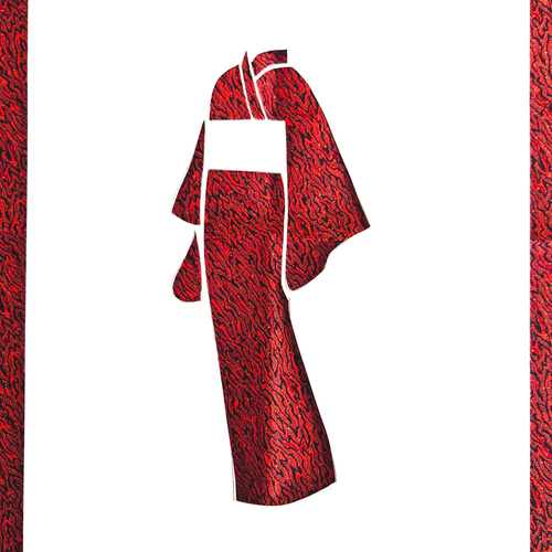 古布】正絹 赤×黒 炎の柄 ドール着物サイズ 生地 和小物キット専門店