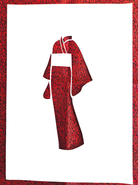 【古布】正絹　赤×黒　炎の柄　ドール着物サイズ 3枚目の画像