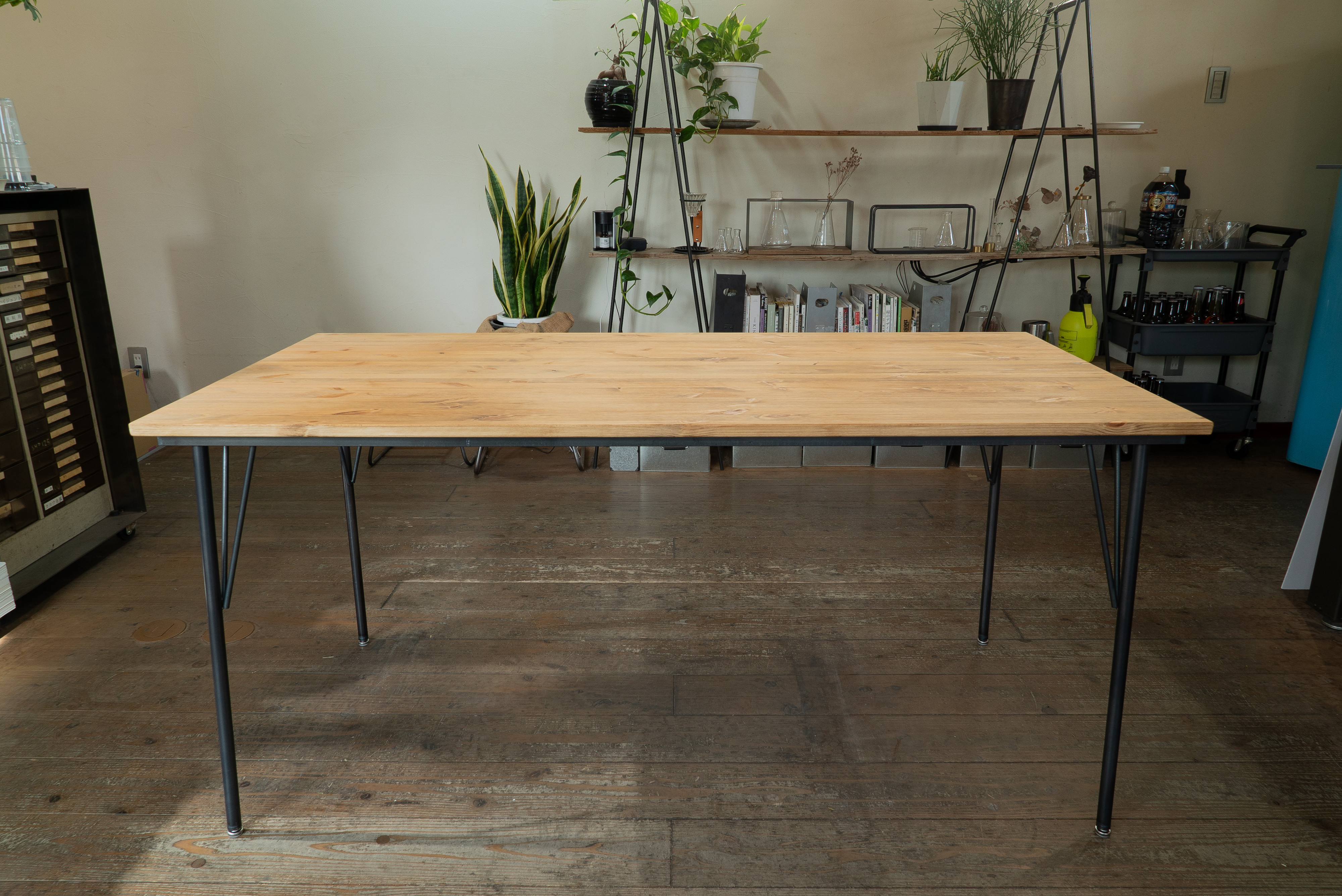 【送料無料】【セット割引】PINE DINING TABLE SET(テーブル1500、本革椅子4脚)