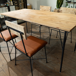 【送料無料】【セット割引】PINE DINING TABLE SET(テーブル1500、本革椅子4脚) 2枚目の画像