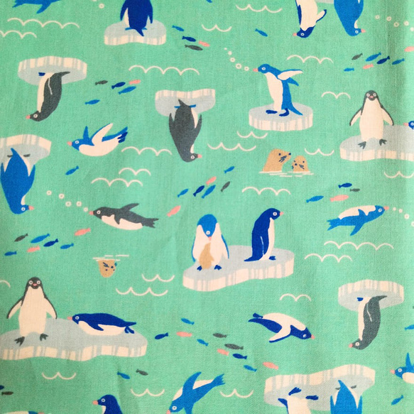 【ランチマット40×60】【流氷ペンギン】ペパーミント【海の生き物】水色・紺 4枚目の画像