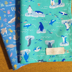 【ランチマット40×60】【流氷ペンギン】ペパーミント【海の生き物】水色・紺 2枚目の画像