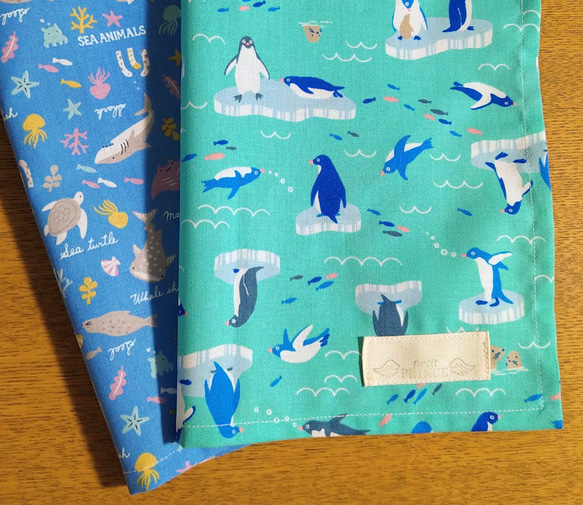 【ランチマット40×60】【流氷ペンギン】ペパーミント【海の生き物】水色・紺 2枚目の画像