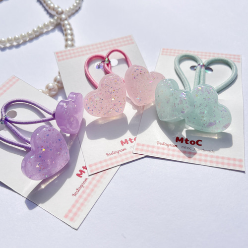 星の砂とビビッドピンクハートレジンヘアゴム 星の砂とビビッドピンクハートレジンヘアゴム