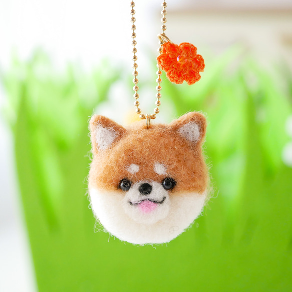 柴犬とお花チャーム バッグにつけて一緒にお出かけ ギフト プレゼント