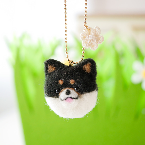 柴犬とお花チャーム バッグにつけて一緒にお出かけ ギフト