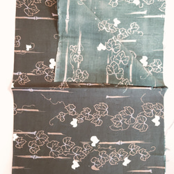 【古布】正絹 黒地に竹と蔦柄　　ドール着物サイズ 4枚目の画像