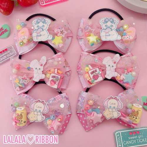 いぬちゃん♡ Fancy チュールリボン ツイン ハンドメイド リボン