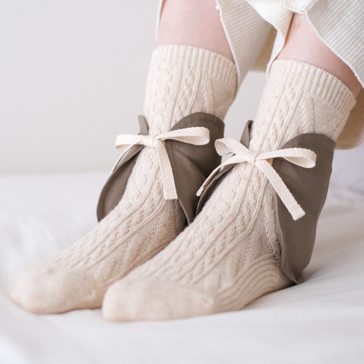 全3色 ぽかぽか足首用小豆カイロ(綿麻カバー付き:ネイビー/ベージュ/ダークブラウン)温活