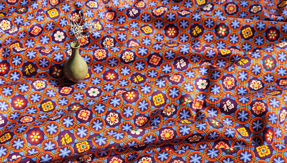 韓国伝統パターン 丹青柄 福 ダンチョン 陰陽五行の色彩 コットン 45㎝単位カット Dancheong 8枚目の画像