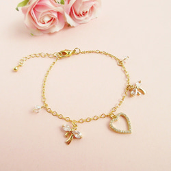 KiraKiraHeart Bracelet ～Ribbon～  ブレスレット ハート ジルコニア リボン 華奢 2枚目の画像