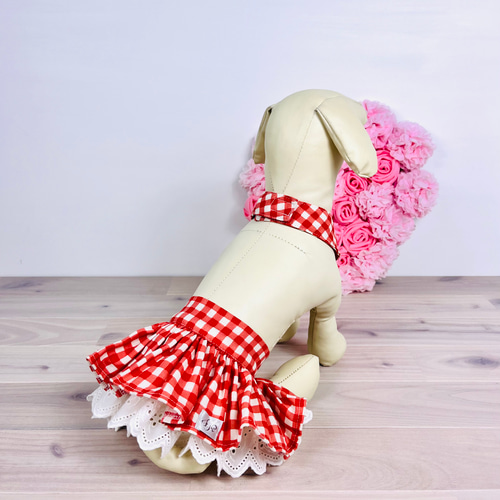 犬服 マナースカートと首えりのセット 赤 ギンガムチェック ペット服
