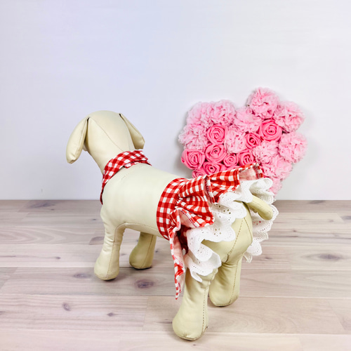 犬服 マナースカートと首えりのセット 赤 ギンガムチェック ペット服