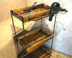 美容室ワゴン　男前　サロン　棚　ワゴンラック　美容室　キャスター付き　国産檜　インダストリアル　