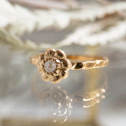天然石　　ロースカット　ライトグレーダイヤモンドの小花リング　K18GP真鍮 10枚目の画像