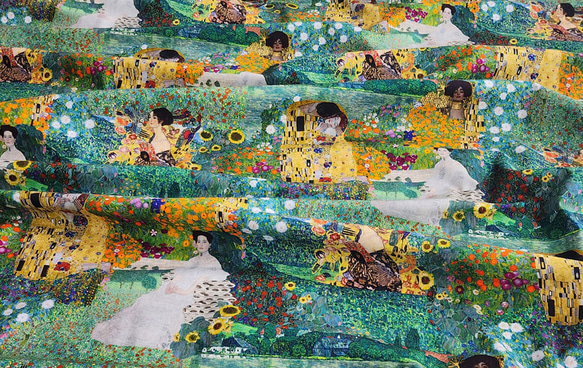 古典アーティスト生地 絵画名画 グスタフ・クリムト 接吻 コットン 45㎝単位カット Gustav Klimt 2枚目の画像