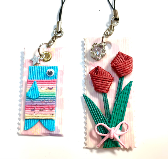 [専用　こり様]チャーム 刺繍 フェルト 鯉のぼり ストラップ ＊コメント必須 ❣️在庫処分SALE送料無料❣️鯉のぼりとチューリップストラップ No