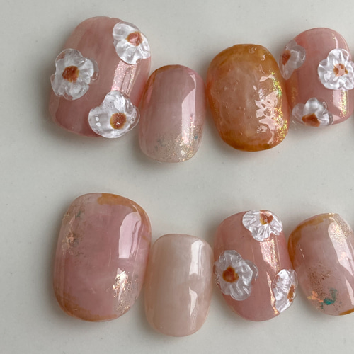 flower ｜ ピンク フラワー 花 ぷっくりネイル ニュアンスネイル  