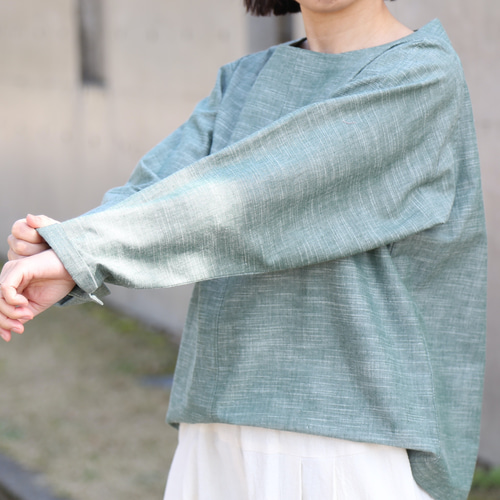 日々のブラウス（会津木綿）緑 ブラウス 絲佳 通販 17542710