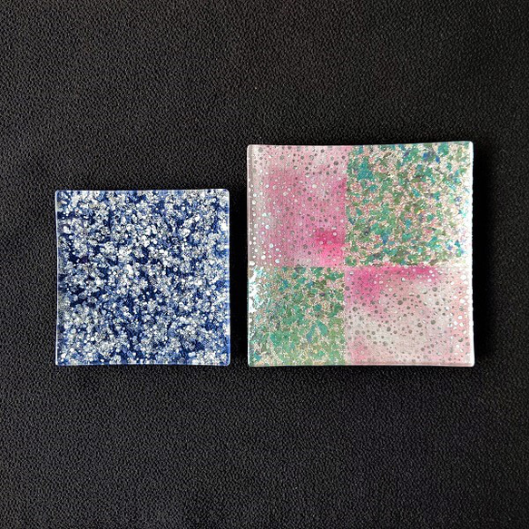 オーダー　金彩工芸　金彩ガラストレイ（豆皿）　角形　「バブルシリーズ」　ブラック・ブルー・水色・シルバー・ピンク 11枚目の画像