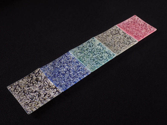 オーダー　金彩工芸　金彩ガラストレイ（豆皿）　角形　「バブルシリーズ」　ブラック・ブルー・水色・シルバー・ピンク 2枚目の画像