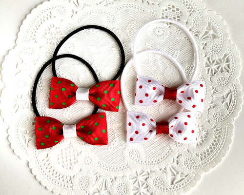 ☆ りぼん ヘアゴム 赤 白 水玉 4個セット ベビー キッズ リボン ヘア
