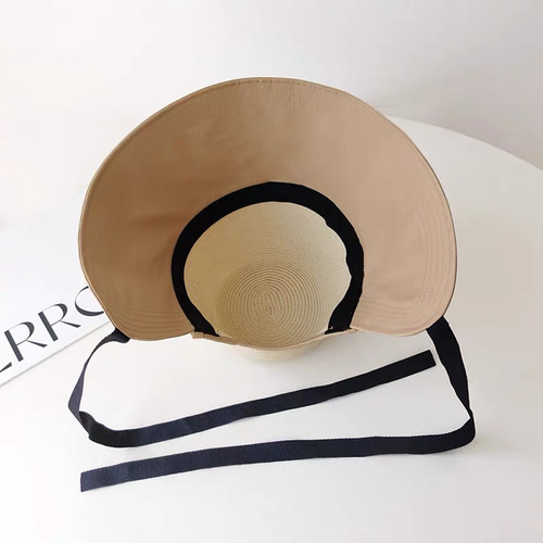 母の日 春夏の日除け対策 麦わら帽子 たためる帽子 紐付き 全4色