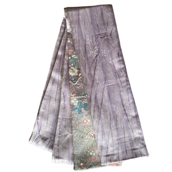 *絲綢和服翻版*成人平子帶和由小紋辻花和服製成的半寬帶。長440cm。 第9張的照片