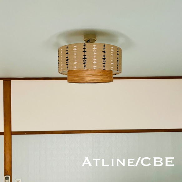 天井照明 Atline/CBE シーリングライト ミッドセンチェリー調生地 天然木突板 ランプシェード E26ソケット 5枚目の画像