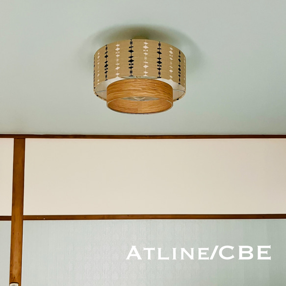 天井照明 Atline/CBE シーリングライト ミッドセンチェリー調生地 天然木突板 ランプシェード E26ソケット 6枚目の画像