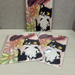 猫とお花のポストカード3枚入りセット　No.7 1枚目の画像