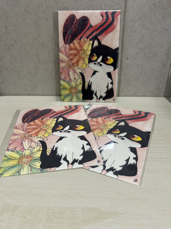 猫とお花のポストカード3枚入りセット　No.7 1枚目の画像