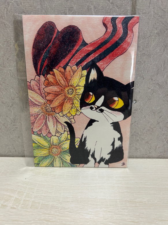 猫とお花のポストカード3枚入りセット　No.7 2枚目の画像