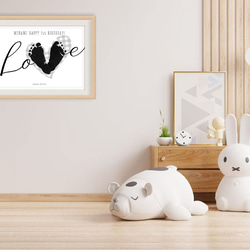モノトーン 足形アート 【シンプル LOVE】韓国っぽ 出産祝い ギンガムチェック くすみ 2枚目の画像