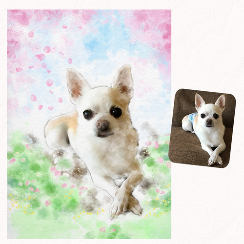 動物画、ペット画(本格水彩画) 要写真 ハガキサイズ水彩画ペットの似顔絵肖像画（原画のみ