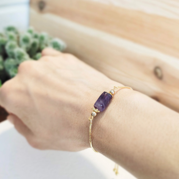 アメジストブレスレット 天然石ブレスレット 18Kゴールドブレスレット