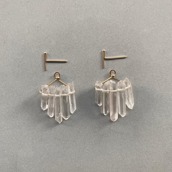 S様専用　お修理ページ　Crystal quartz fringe pierce 14kgf フリンジ ピアス 2way 2枚目の画像