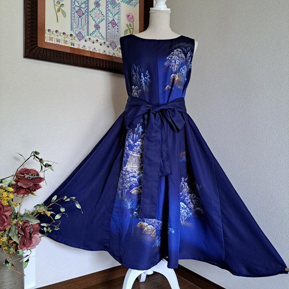 ハンドメイド✿木綿浴衣リメイクノースリーブギャザーワンピース